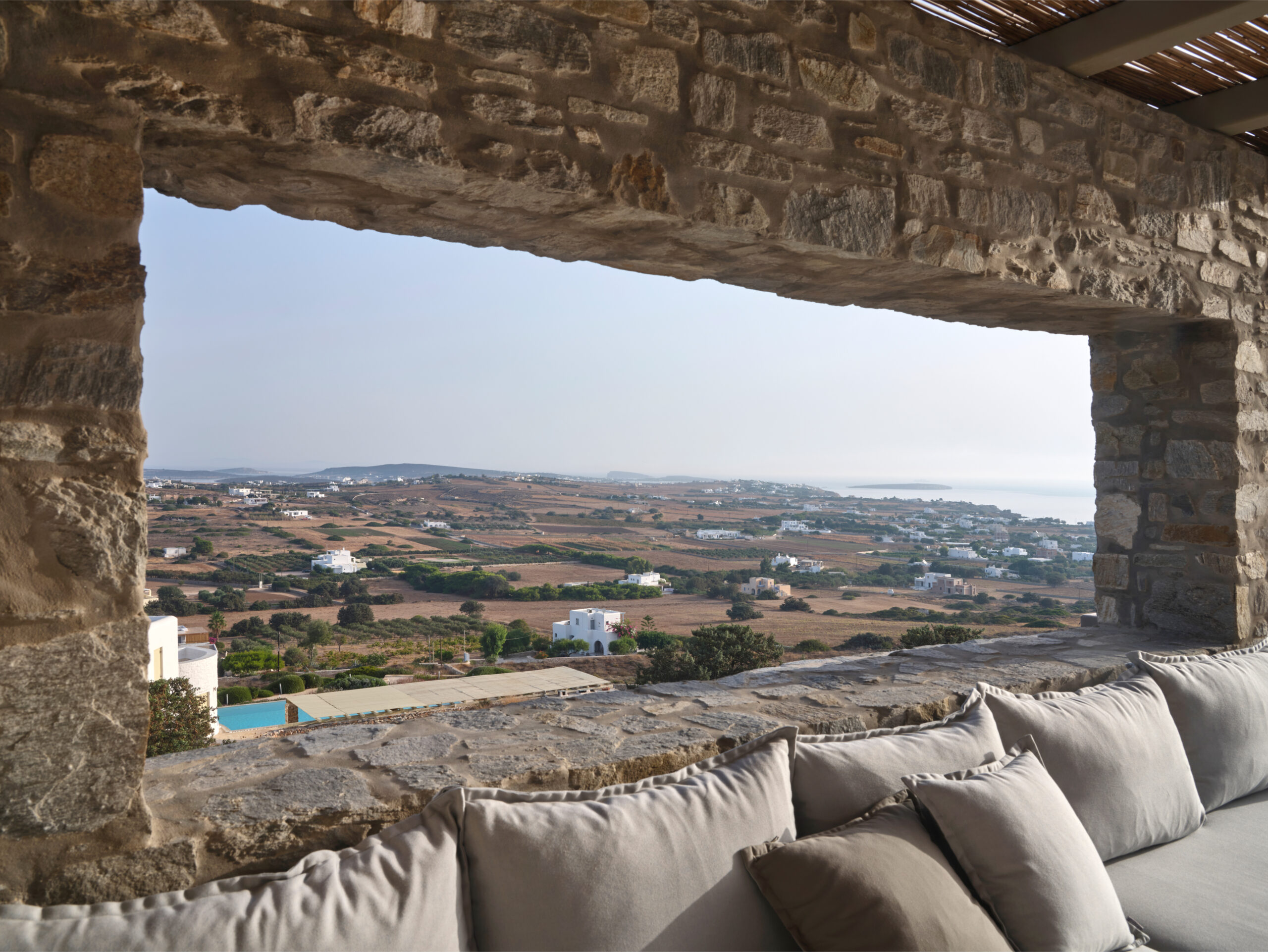 Spectacular views to the village from under the pergola.